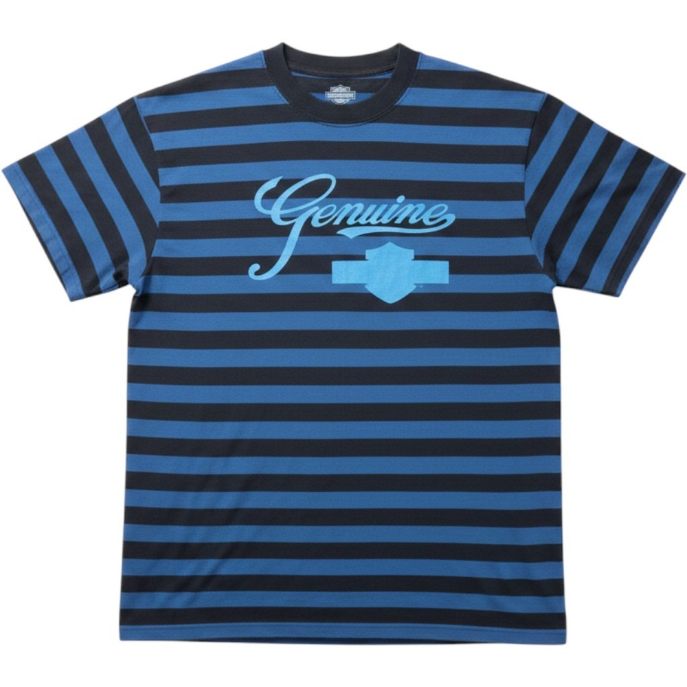 Vintage 1994 Harley Davidson Jim Bailey Fort Wayne Striped T-Shirt Mens‎ XL Blue